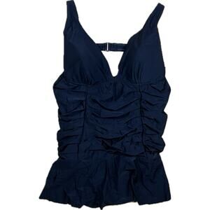 Black‎ V Neck Ruched One Piece Swimsuit Skirted Tummy Control Swimwear Womens 4X